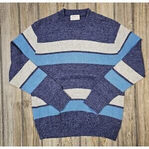 Vintage Crewneck Striped Sweater Blue 60s 70s Acrylic Large
